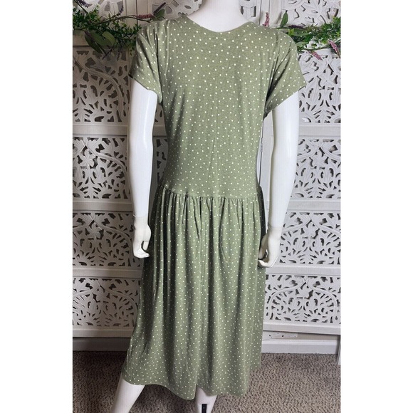 Alison J. Women’s Green Polka Dot Vintage Style Midi Casual House Dress - Picture 2 of 9